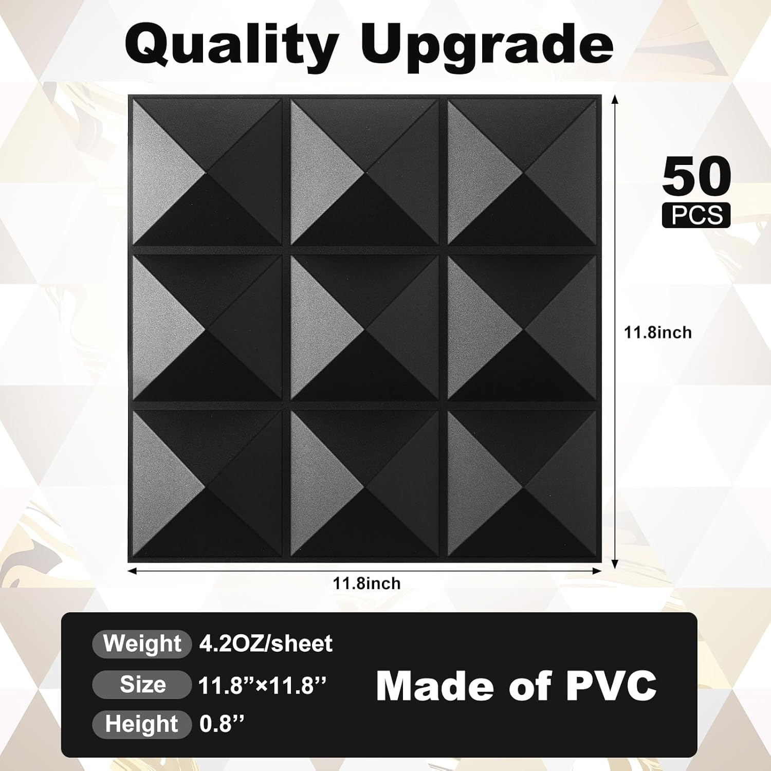 50 paneles de pared 3D con textura de PVC, paneles de pared decorativos de 11.81 x 11.81 pulgadas, azulejos de pared para sala de estar, vestíbulo,