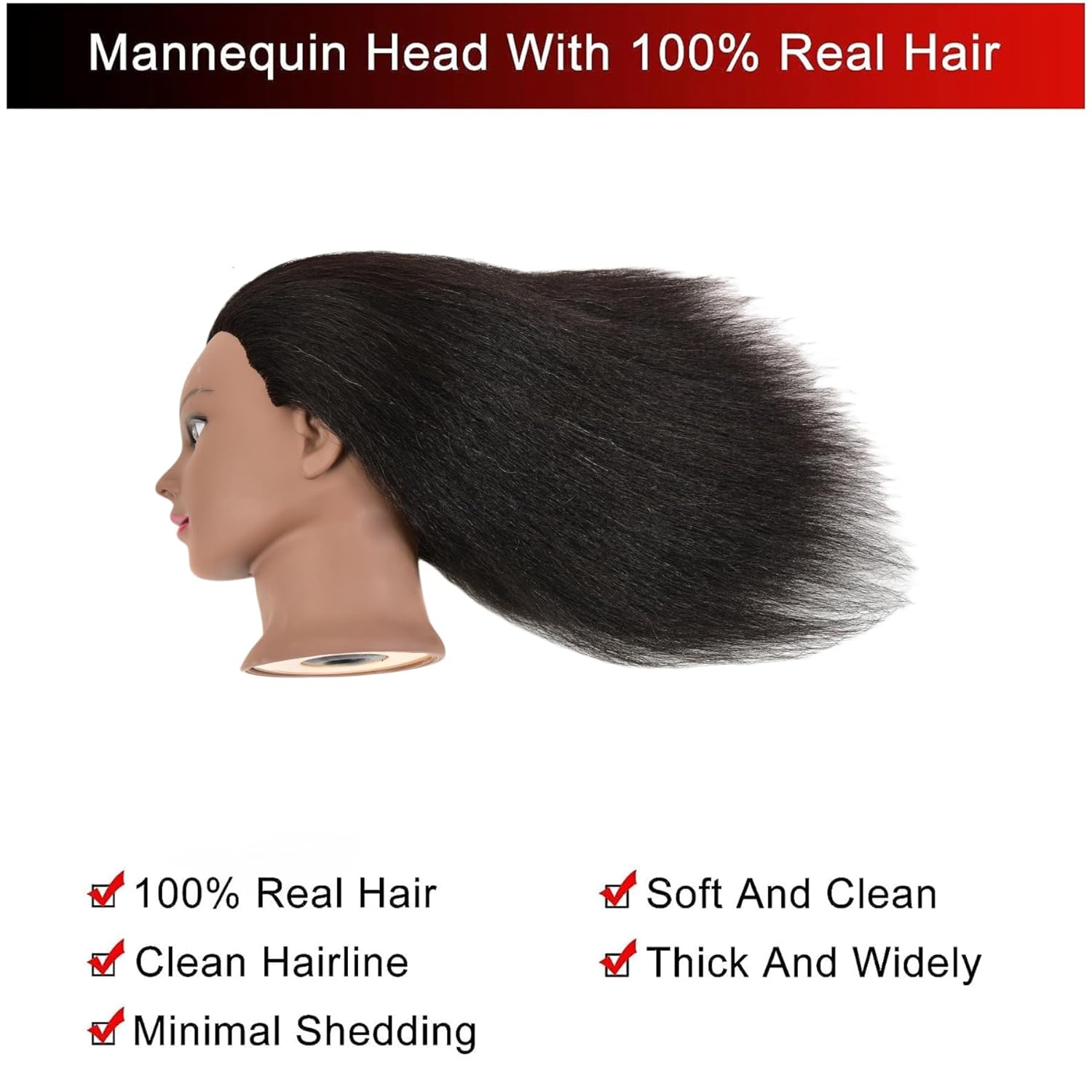 WikNifo – Cabeza de maniquí de cabello 100% humano real con soporte para peluquería práctica maniquí cosmetología muñeca entrenamiento cabeza