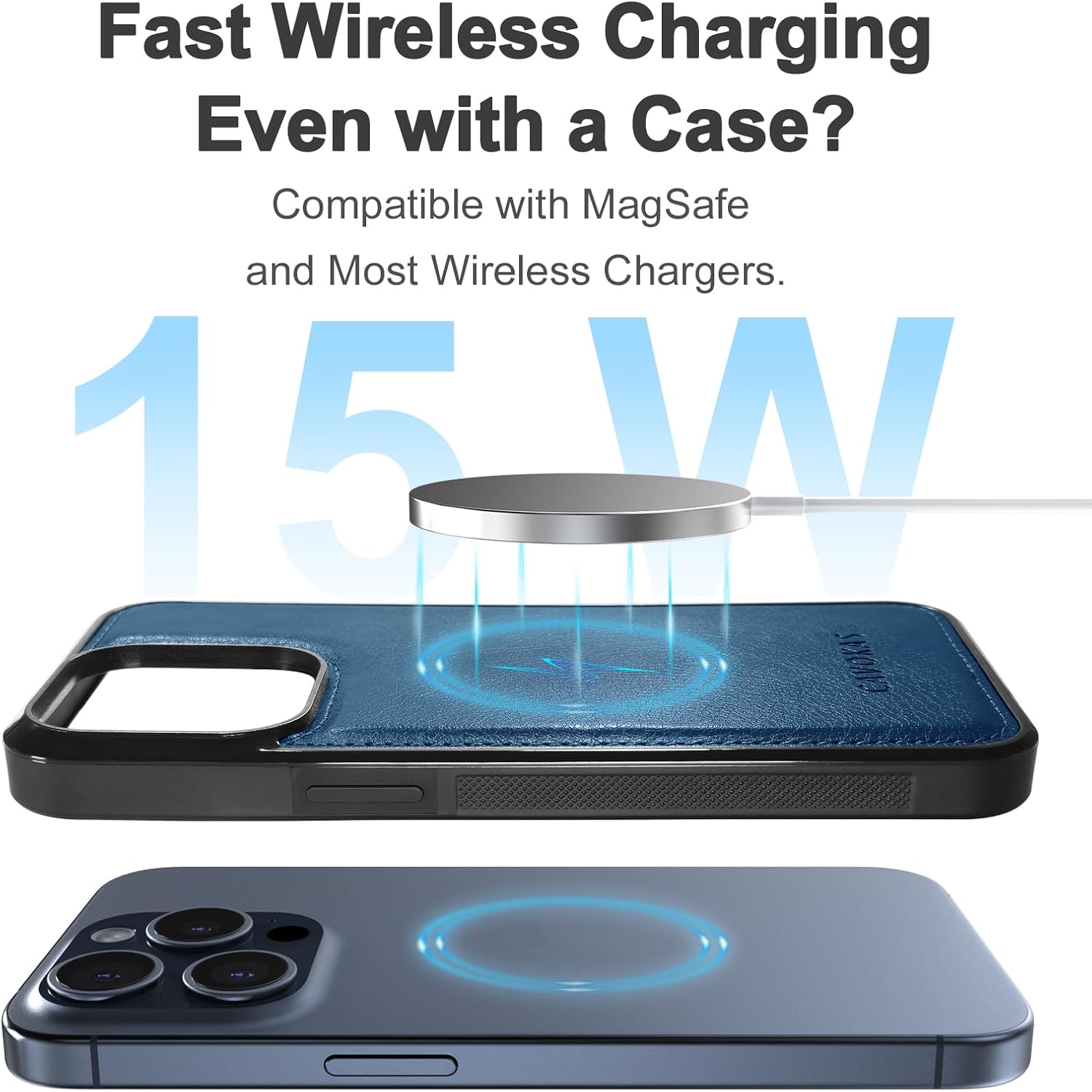 CAVOKAS Funda tipo cartera para iPhone 15 Pro Max con soporte para tarjetas, funda de cuero magnética fuerte desmontable, compatible con carga