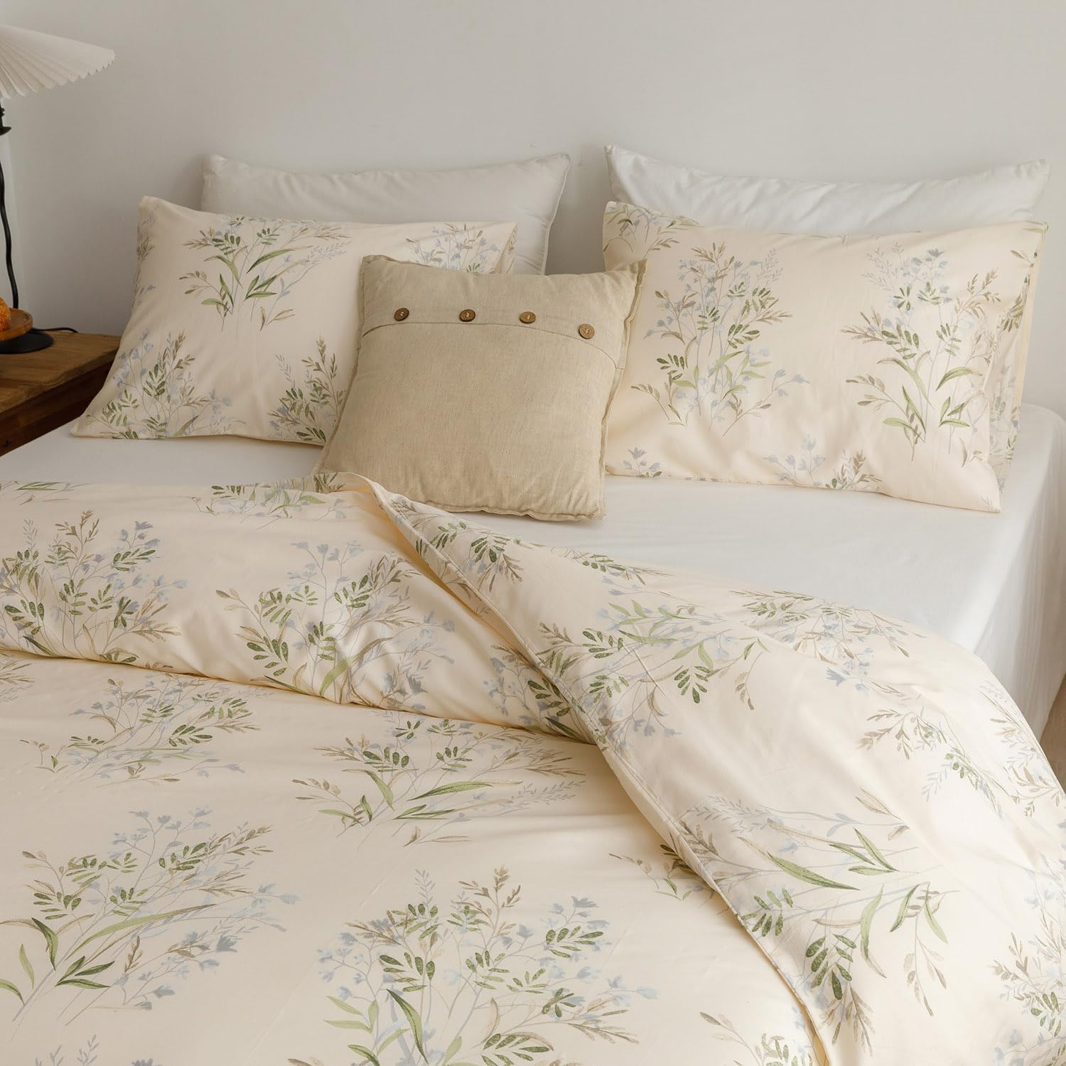 ECOCOTT – Juego de funda de edredón con diseño de jardín floral elegante, blanco, 3 piezas, 100% algodón natural, 1 funda de edredón con cremallera