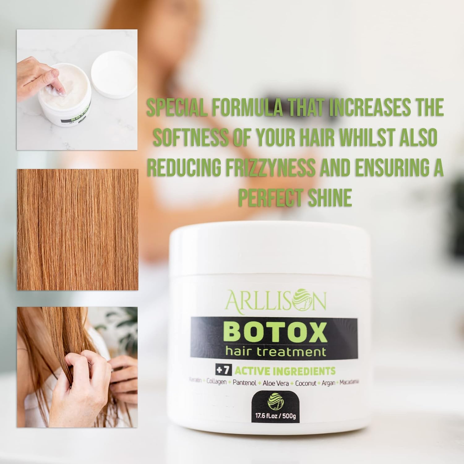 Arllison Tratamiento capilar Botox con antifrizz, cabello suave y brillante con hidratación profunda, sin formaldehído, suaviza, hidratante, añade
