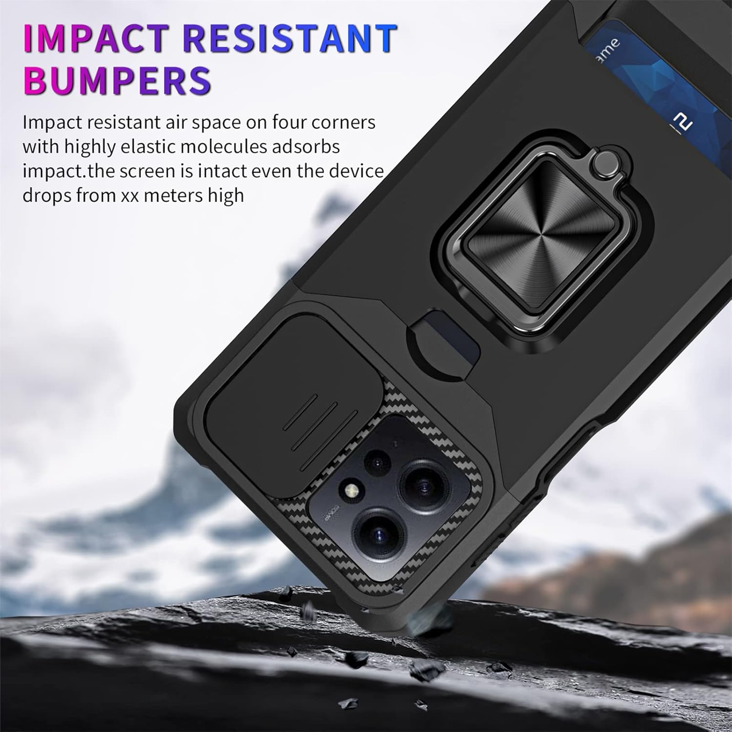 Ysnzaq Funda para Xiaomi Redmi Note 12 4G con tarjetero y cámara deslizante (no 5G), cubierta protectora de grado militar a prueba de golpes para