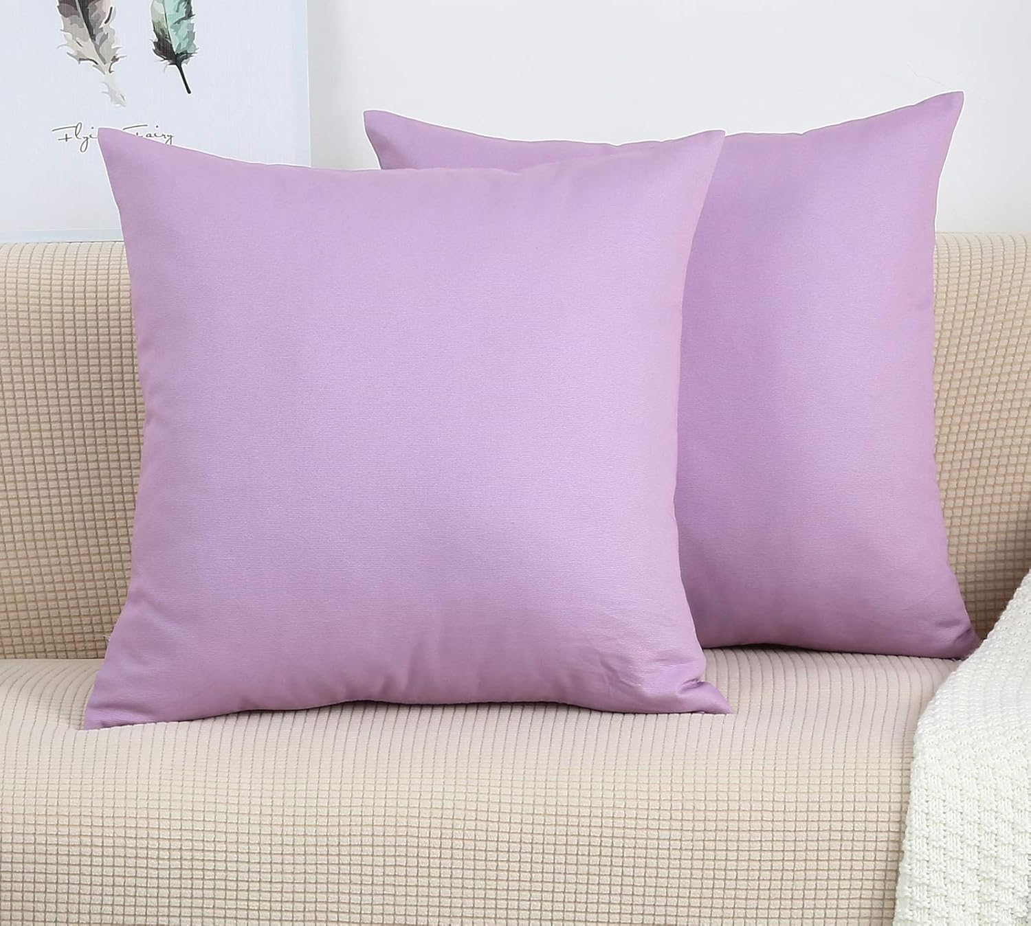 TangDepot – Funda de almohada hecha a mano 100% lona de algodón, Algodón, Lavanda púrpura claro