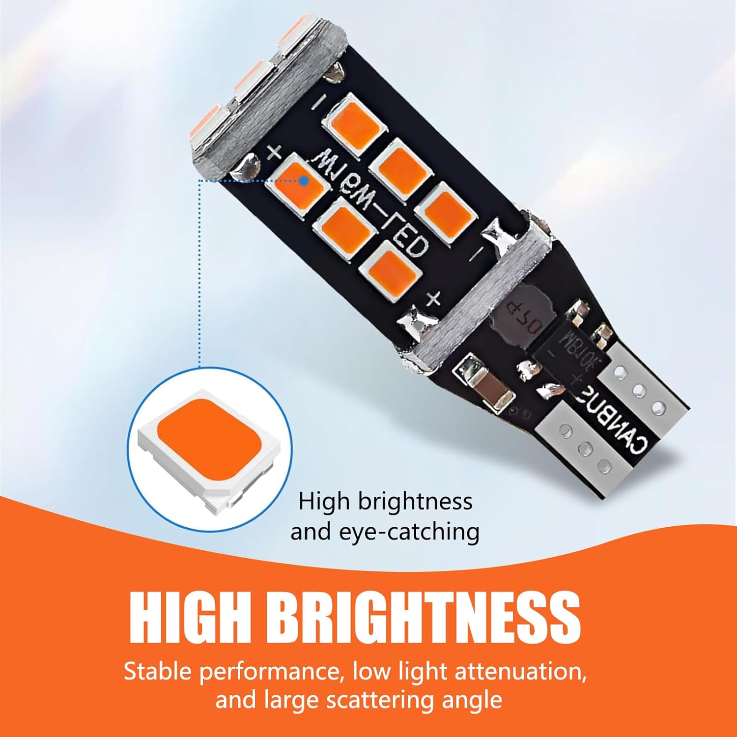 4 PCS T15 Car LED Decoding Reversing Light, 2835-15SMD Fast Heat Dissipation PC Board Smart IC Driver IP67 Waterproof Turn Signal Brake Light,