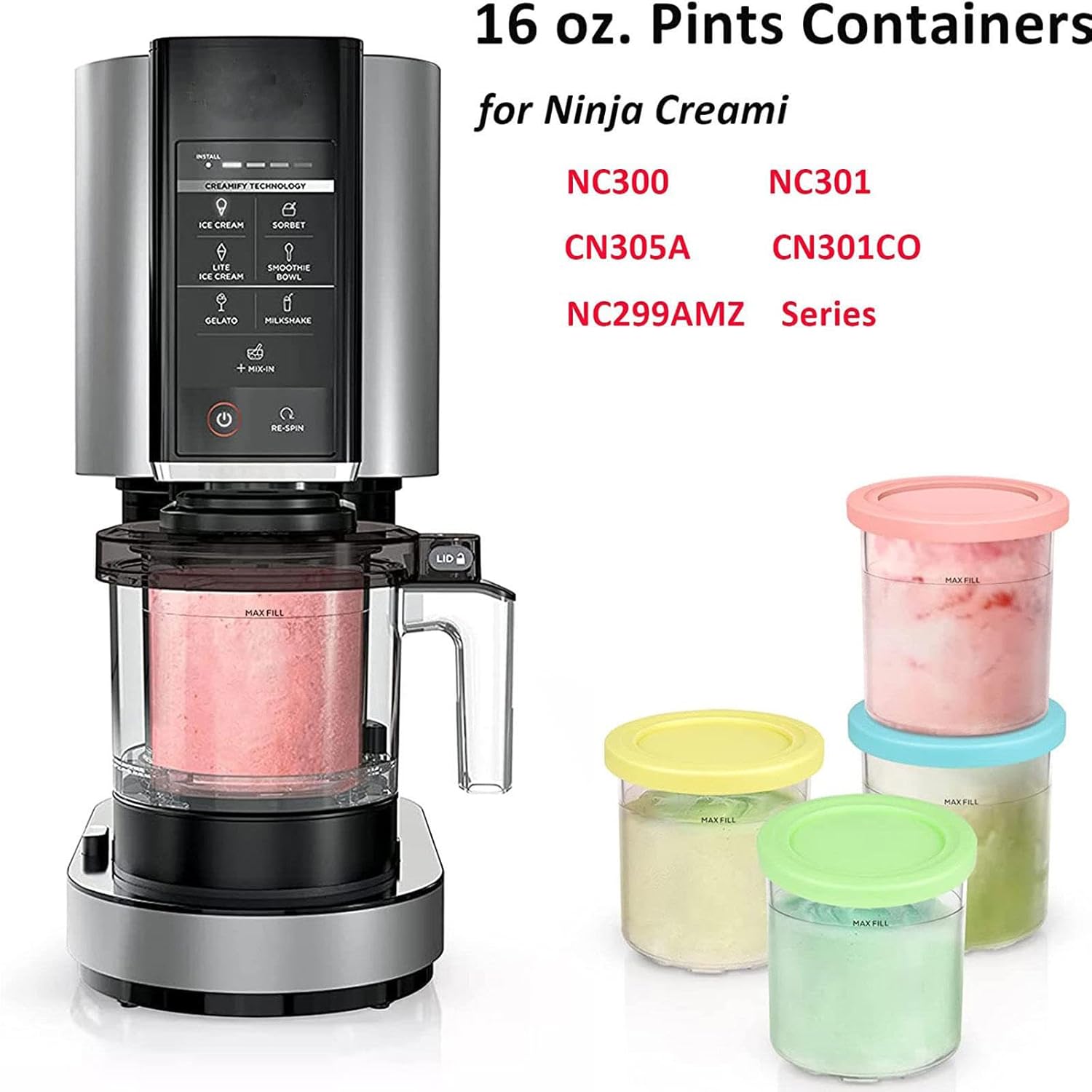 Creami – Pintas de lujo para contenedores de crema ninja, paquete de 4 recipientes de almacenamiento sin BPA, aptos para lavavajillas para máquina