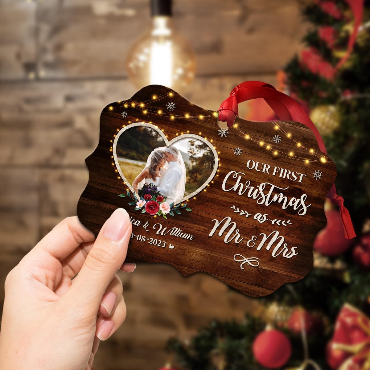 Adorno personalizado para la primera Navidad como el señor y la señora, adornos de aluminio para boda, matrimonio, regalos de recuerdo, decoraciones
