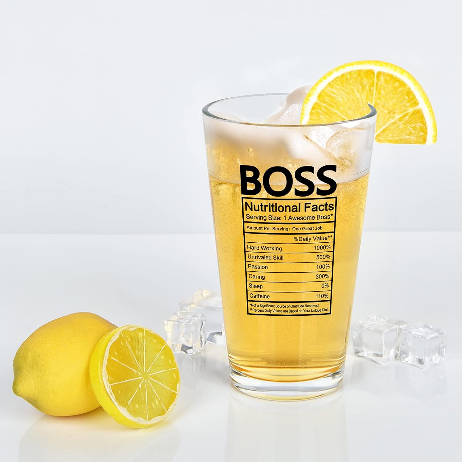Modwnfy Boss Nutritional Facts – Vaso de cerveza, regalos del día del jefe para hombres, jefe, empleador, compañeros de trabajo, amigos, divertido