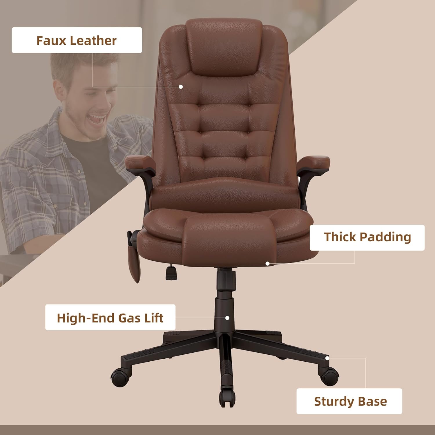 HOMCOM Silla de oficina de masaje con vibración de respaldo alto con 6 puntos de vibración, silla de computadora reclinable con calefacción de piel