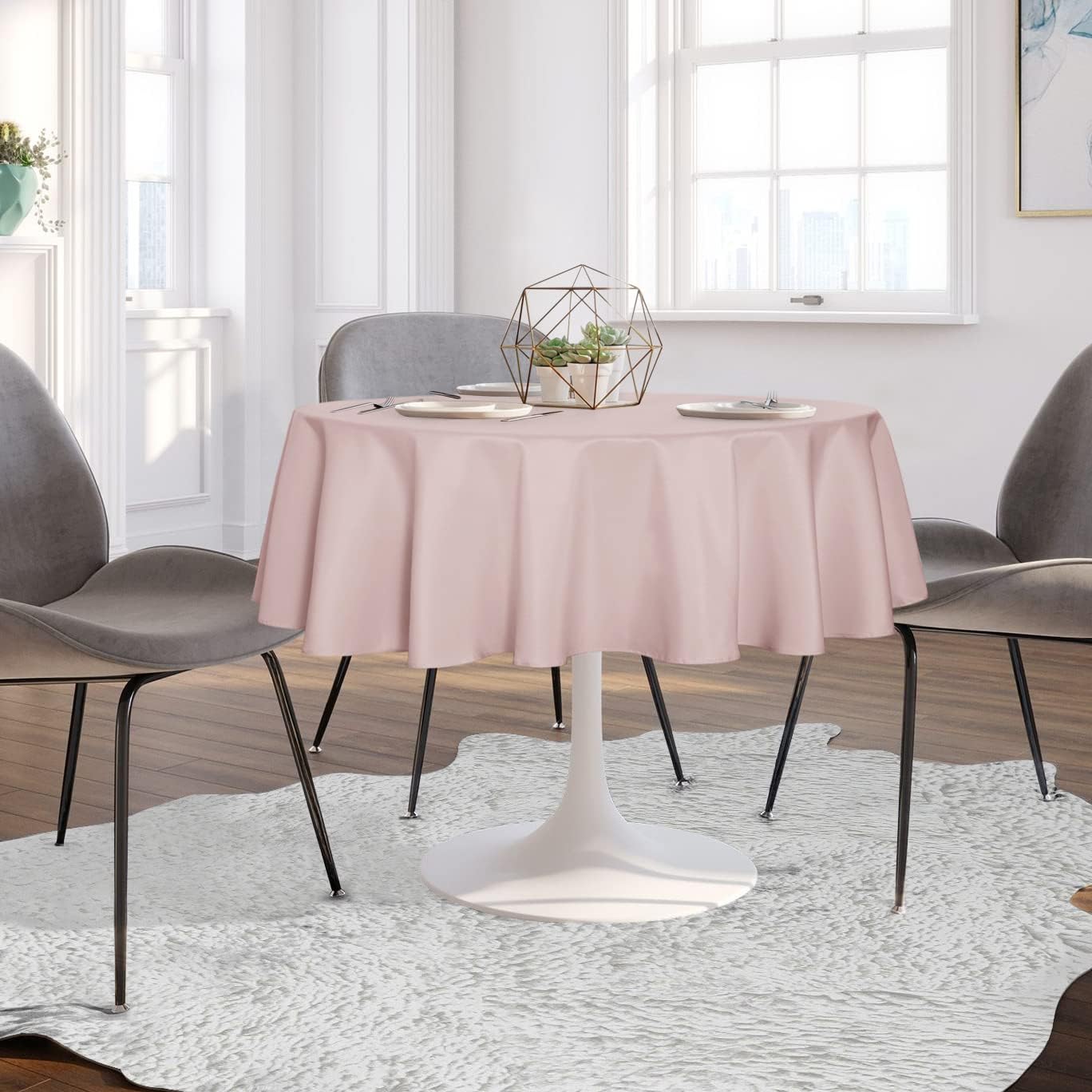 sancua Mantel redondo de 60 pulgadas, resistente al agua, a prueba de derrames, lavable, de poliéster, mantel decorativo para mesa de comedor,