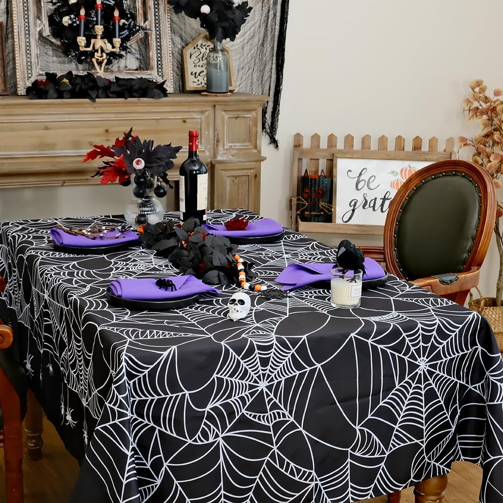 Mantel rectangular de Halloween de 60 x 84 pulgadas, tela de araña, cubierta de mesa decorativa para decoración de vacaciones, decoración de