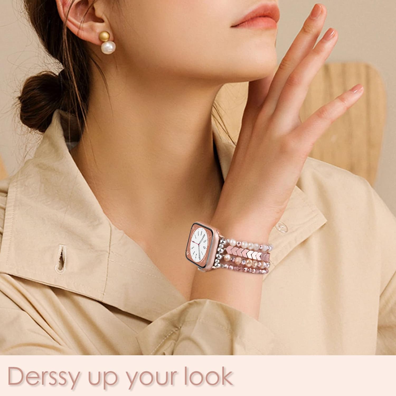 V-MORO Beaded Bracelet Compatible with 41mm40mm38mm,45mm44mm42mm49mm(ultra) Women Apple Watch Bands Handmade Fashion Cute Elastic Stretch Strap for