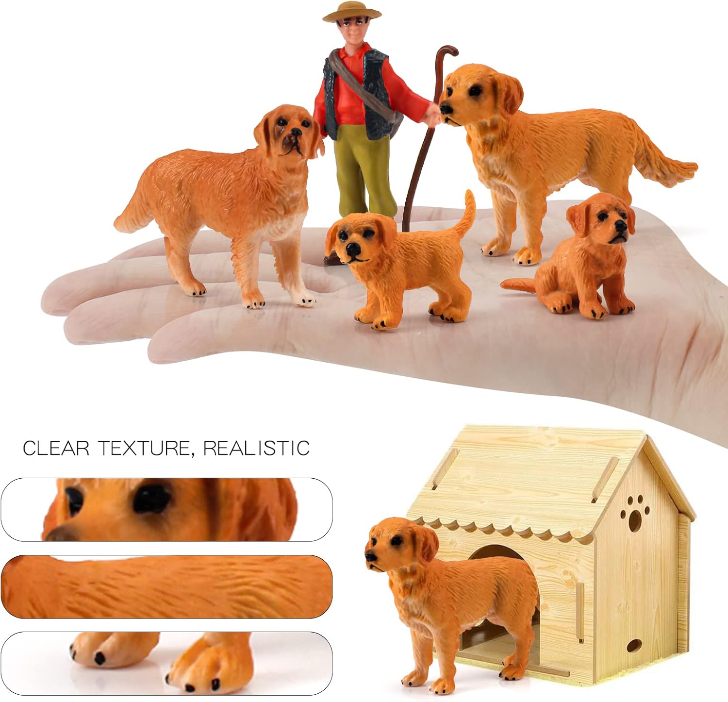 LC JoyCre Juego de 5 figuras de perro Golden Retriever para la familia, figuras de perro para niños, decoración de pasteles, colección de perros,