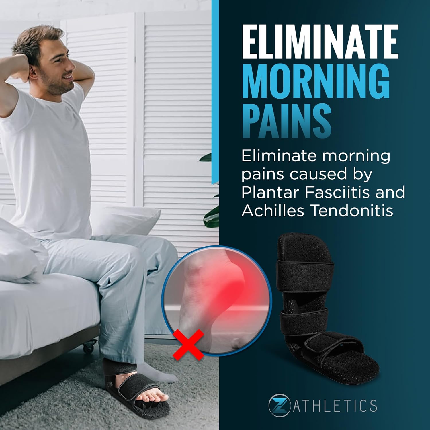 Z ATHLETICS Férula nocturna para fascitis plantar, soporte ajustable para caída de pie para alivio de la fascia plantar, dolor de arco, tendinitis