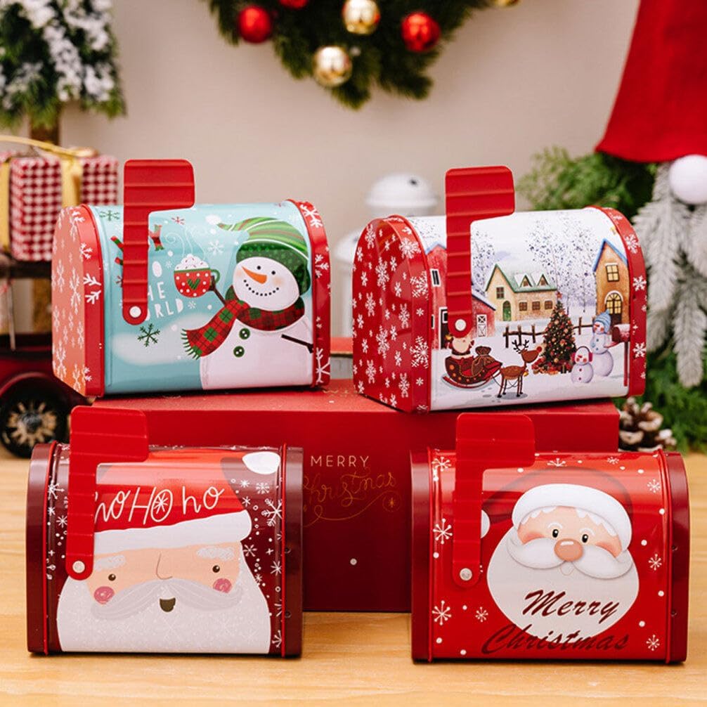 UPKOCH Contenedores de almacenamiento de hierro para galletas de Navidad, tarro de dulces, latas de dulces de Navidad, cubierta de poste,