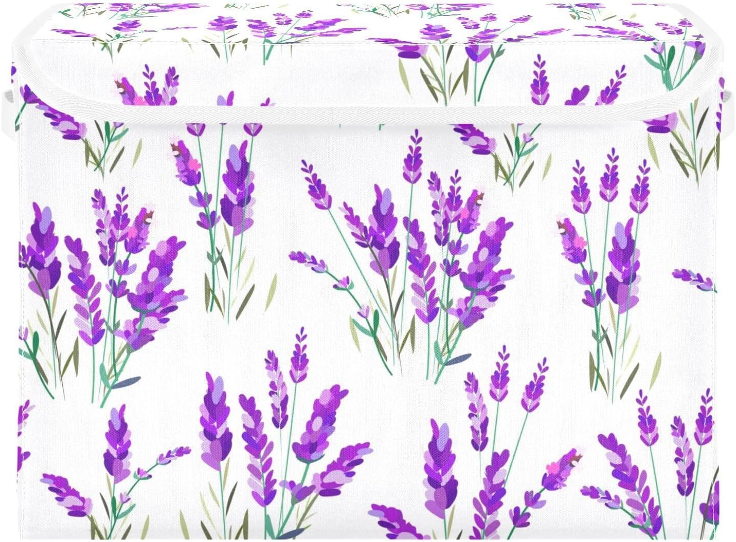 Cajas de almacenamiento de lavanda con tapa abatible y asa, cubo de almacenamiento plegable, canasta de almacenamiento grande para estantes,