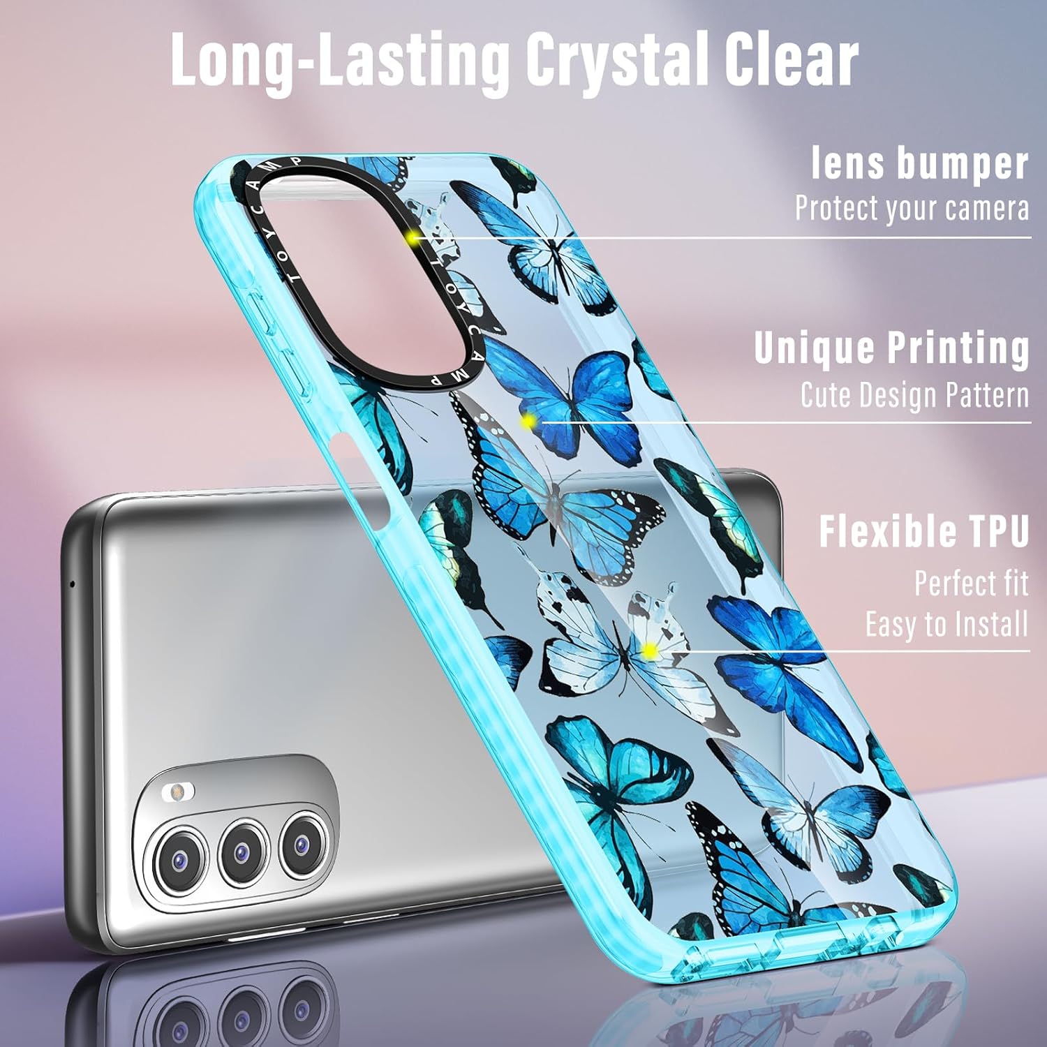 Toycamp Funda para teléfono Moto G Stylus 5G 2022 con soporte de anillo, bonita funda de dibujos animados de mariposa para mujeres, niñas, niños,