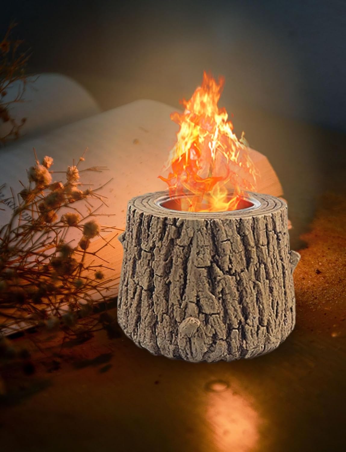 Fogata de mesa  Mini chimenea de mesa, portátil, para tocones de árboles, sin humo y sin olor para interiores, exteriores, campamento, exterior,