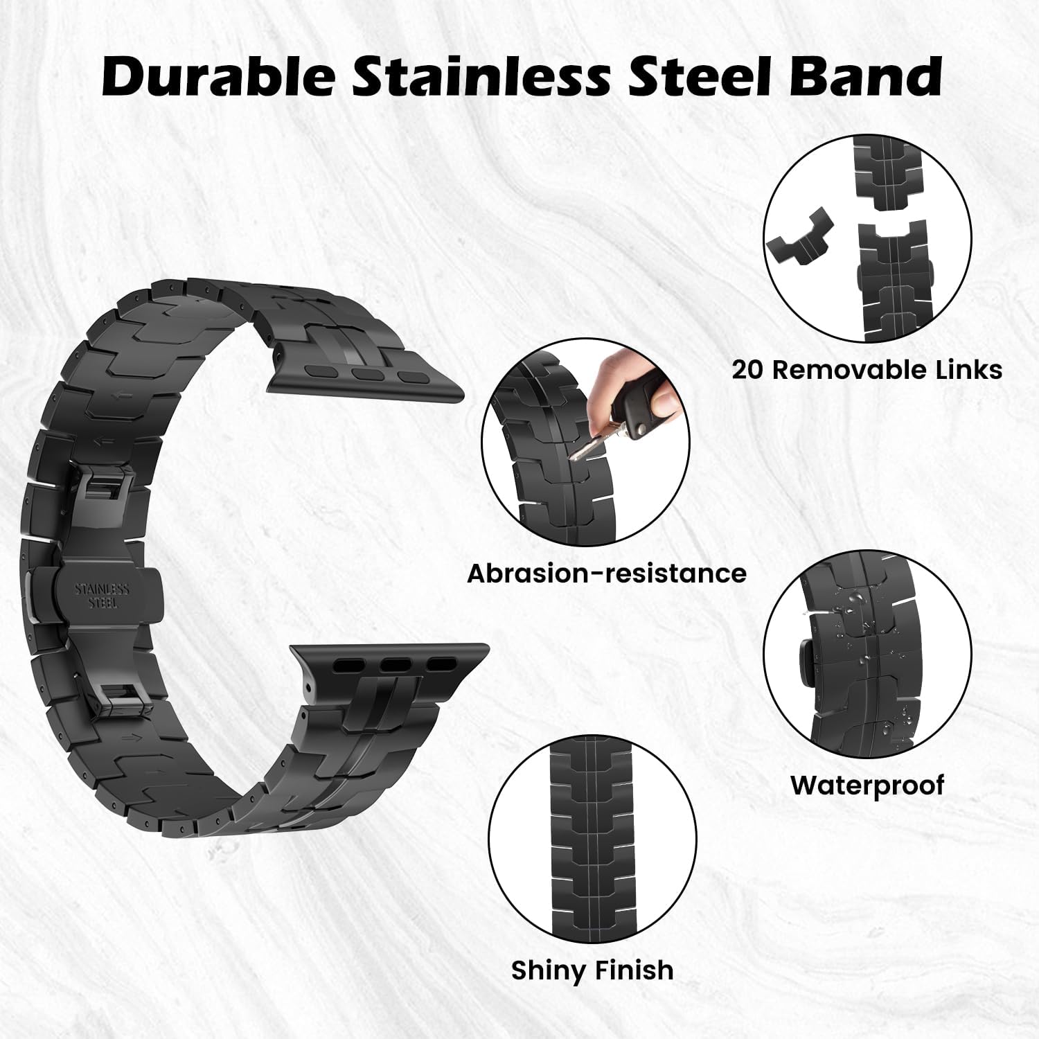 MoKo Metal Strap Compatible with Apple Watch Ultra2 Ultra 49mm Series 987654321SE 454442mm, Adjustable Watch Band Stainless Steel Wristband with