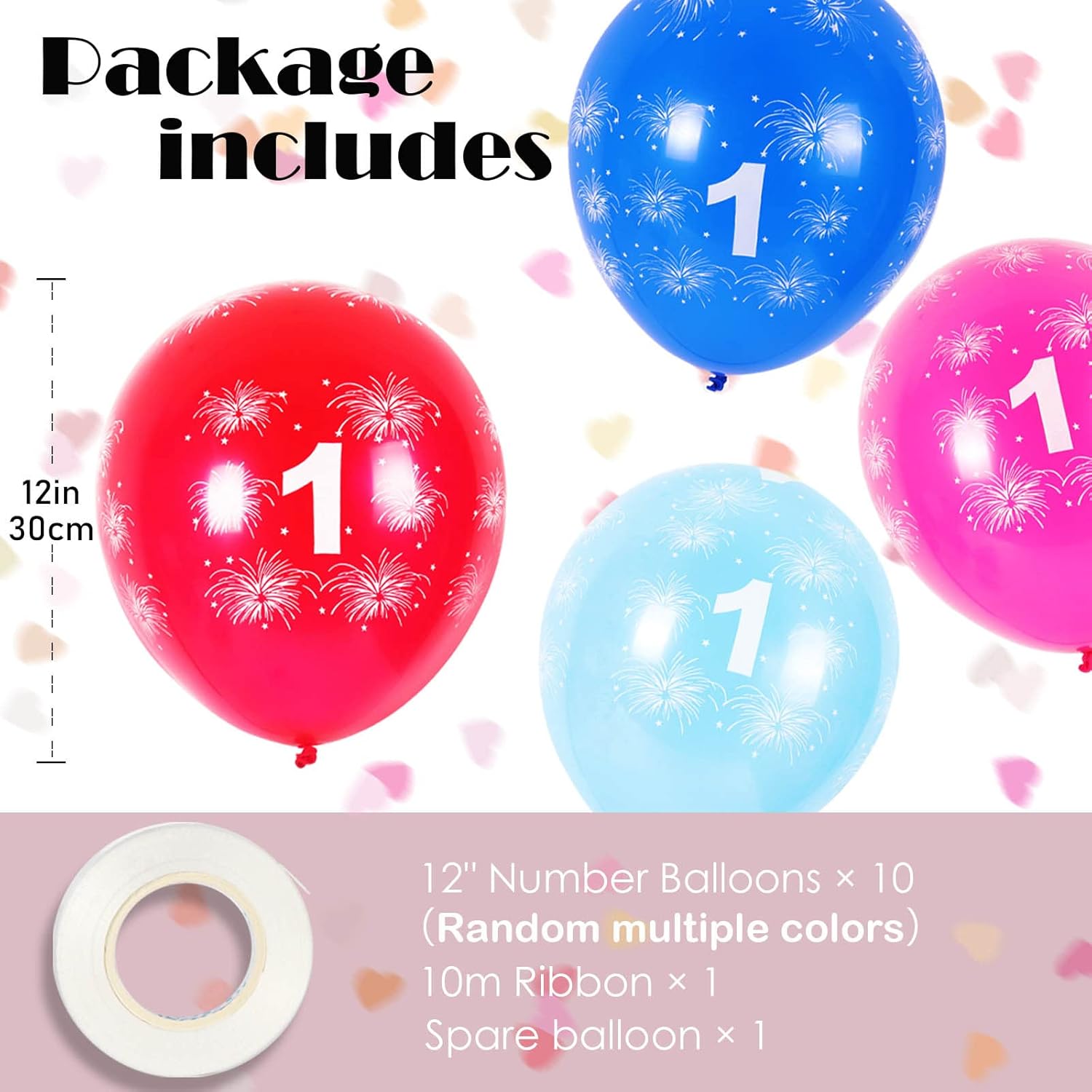 Globos de 1er cumpleaños, 24 globos de látex arcoíris de 12 pulgadas de colores surtidos, globos número 1, globos de dígitos, globos de fiesta para