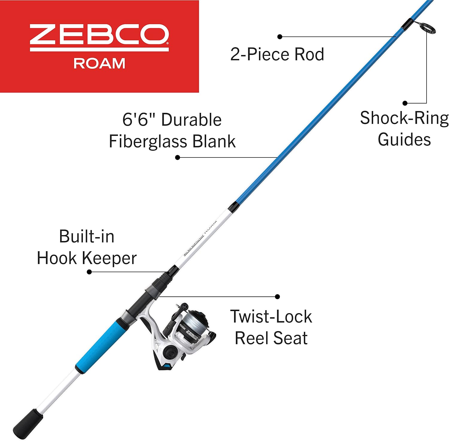 Zebco Roam Combo de carrete giratorio y caña de pescar, mango de caña ComfortGrip dividido, perilla de mango suave al tacto