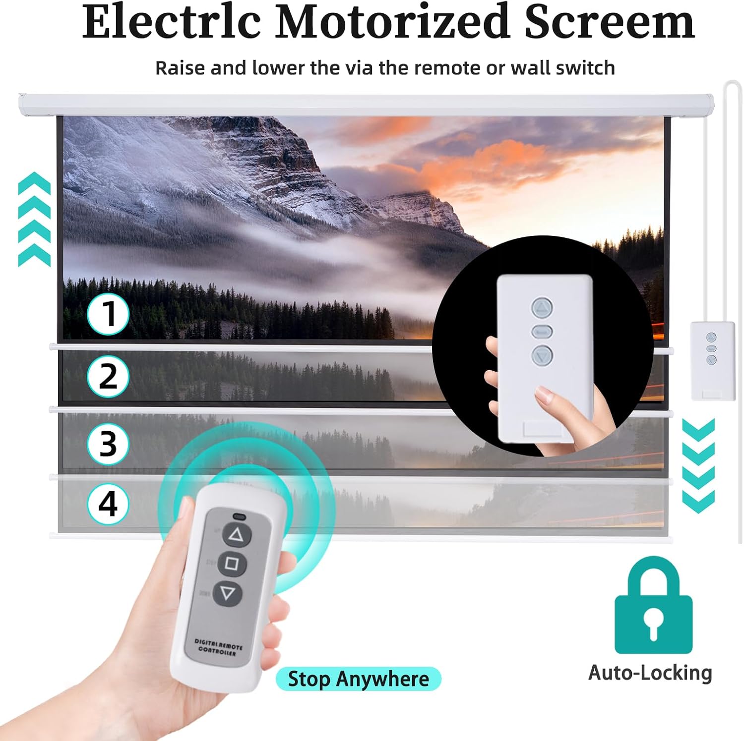 Pantalla de proyector motorizada desplegable de 100 pulgadas, pantalla de proyector automático HD 169 con control remoto, pantalla de proyección