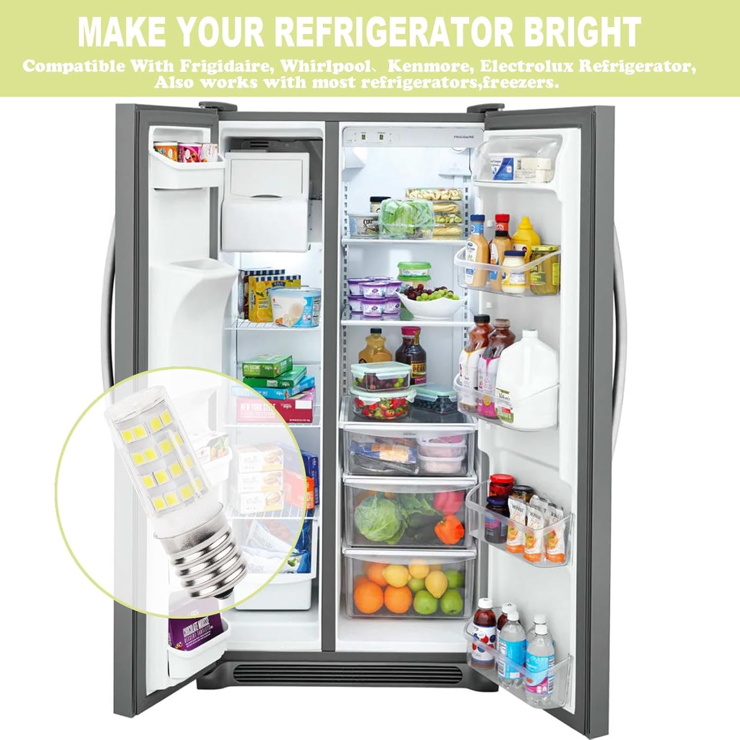 Yooank Bombilla de refrigerador KEI D28a KEL2811 E17 3.8W para Frigidaire Kenmore Electrolux repuesto de bombilla congelador 100V-265V 5304517886