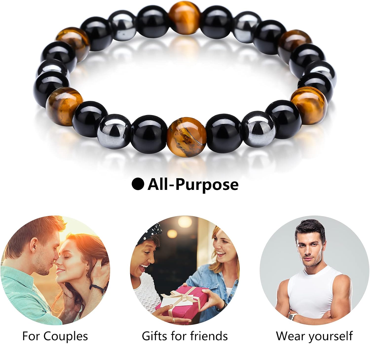 4 pulseras de cuentas de ojo de tigre, pulsera para aliviar el estrés y la ansiedad, pulseras difusoras de aceite esencial de piedra de lava,