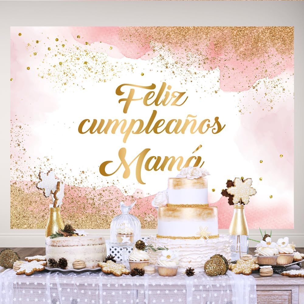 Lofaris Fondo rosa de feliz cumpleaños de 7 x 5 pies para mamá, decoración de fiesta de cumpleaños de mamá, fotografía de nube rosa, decoración de