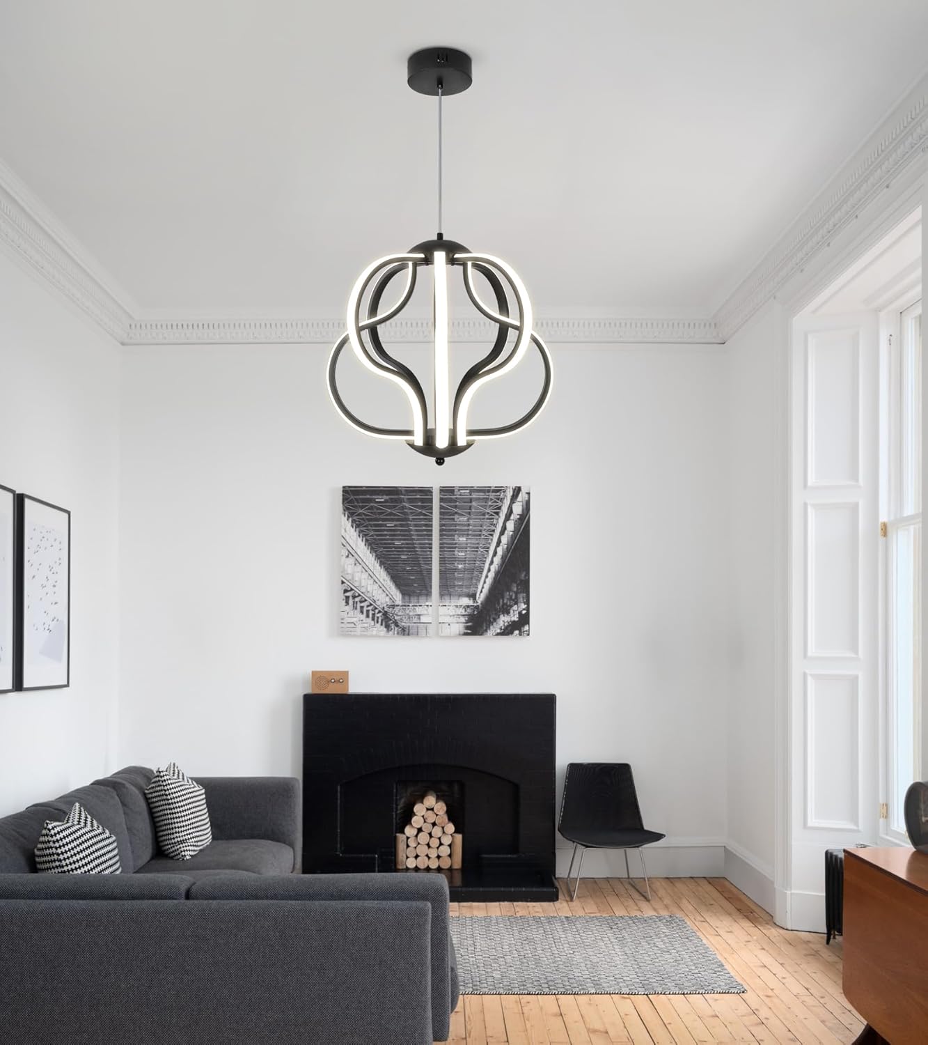 Q&S Lámpara de araña LED moderna, luces colgantes negras para comedor, vestíbulo, entrada, cocina, sala de estar, 8 luces