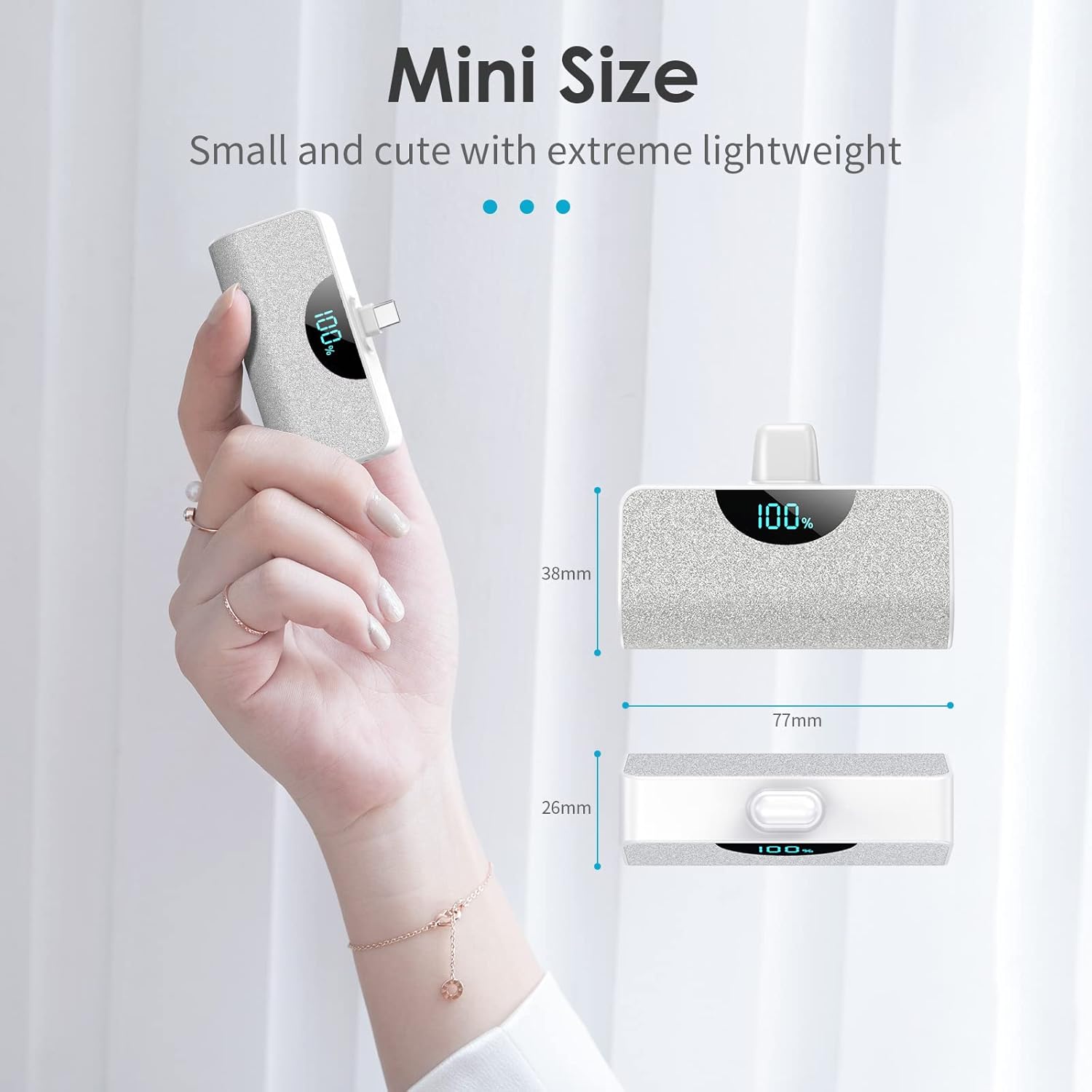 Paquete de 2 Mini cargador portátil USB-C Power Bank 5200mAh, pantalla LCD de 15 W PD de carga rápida, cargador de respaldo compatible con iPhone