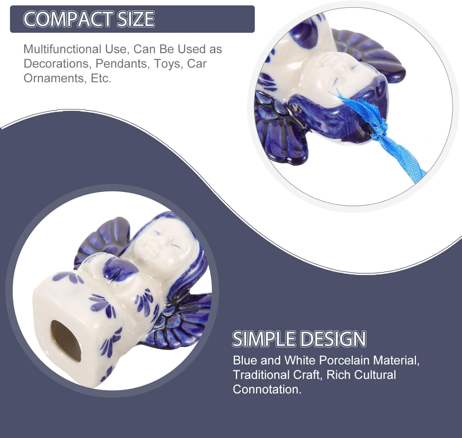 Abaodam Adorno de ángel de porcelana azul y blanca para colgar en el espejo retrovisor del coche, decoración del hogar, bendición de buena suerte