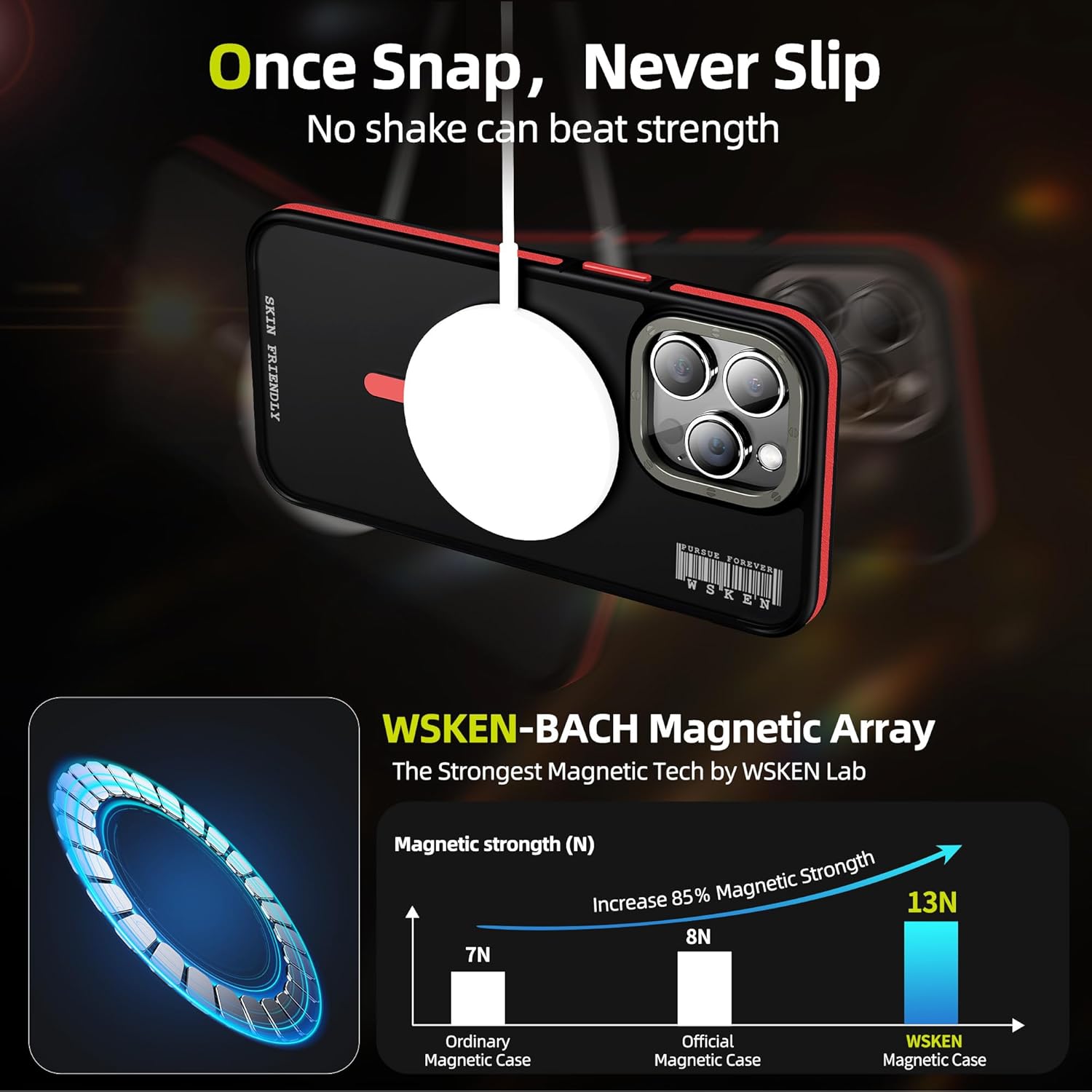 WSKEN Funda magnética para iPhone 15 Pro Max compatible con MagSafe agradable a la piel protección de marco de lente de cámara de metal Funda