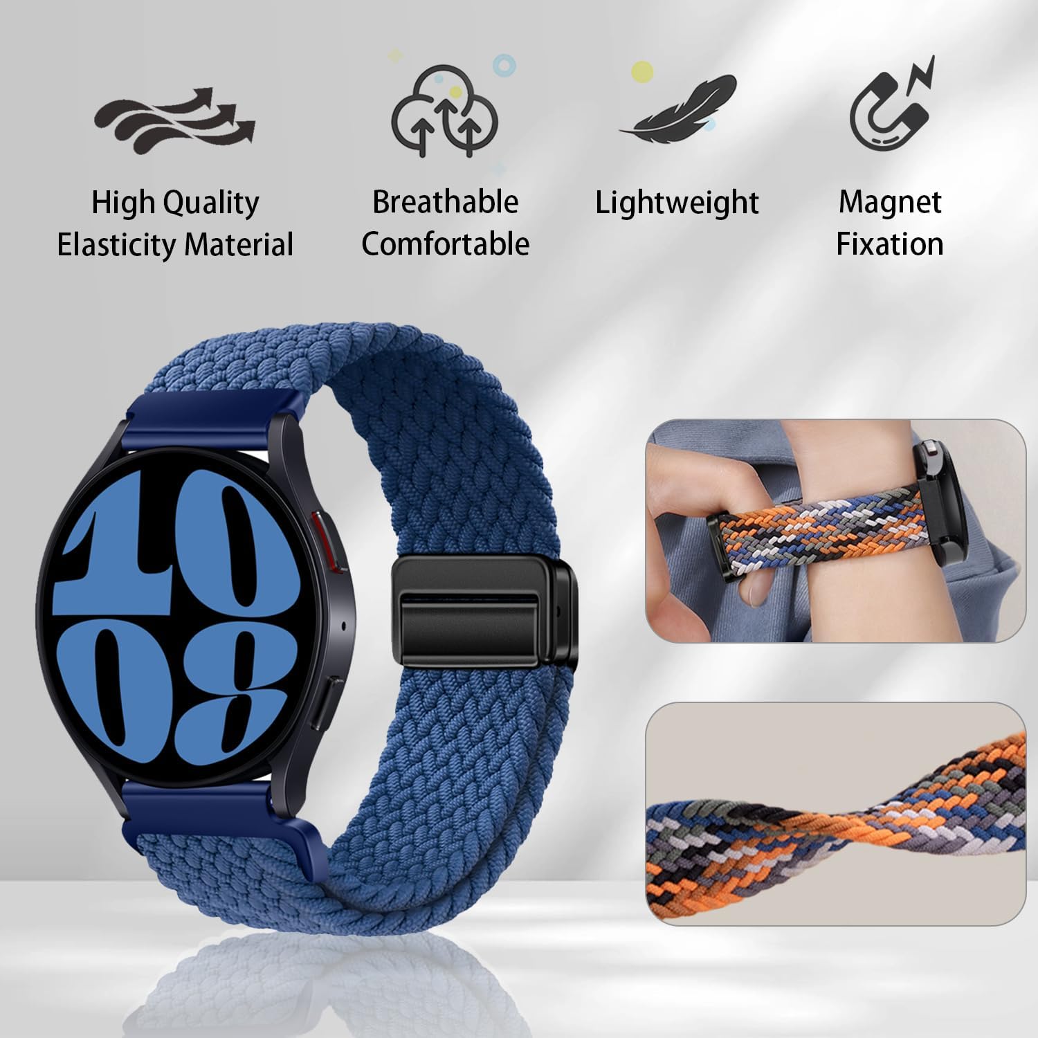 Correa trenzada compatible con Samsung Galaxy Watch 456 de 1.575 pulgadas, 1.732 pulgadas, Galaxy Watch 6 Classic Band de 1.614 pulgadas, 1.772