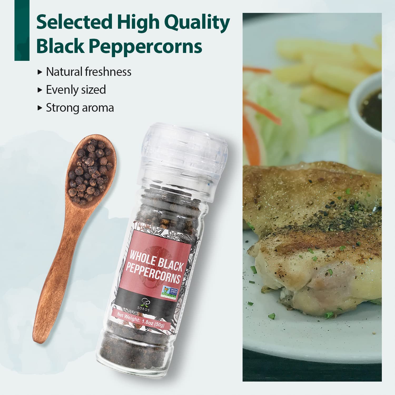 Soeos Granos de pimienta negra + sal marina blanca + granos de pimienta arcoíris + sal rosa, 10.6 oz (300.50 g), juego de sal y pimienta, juego de