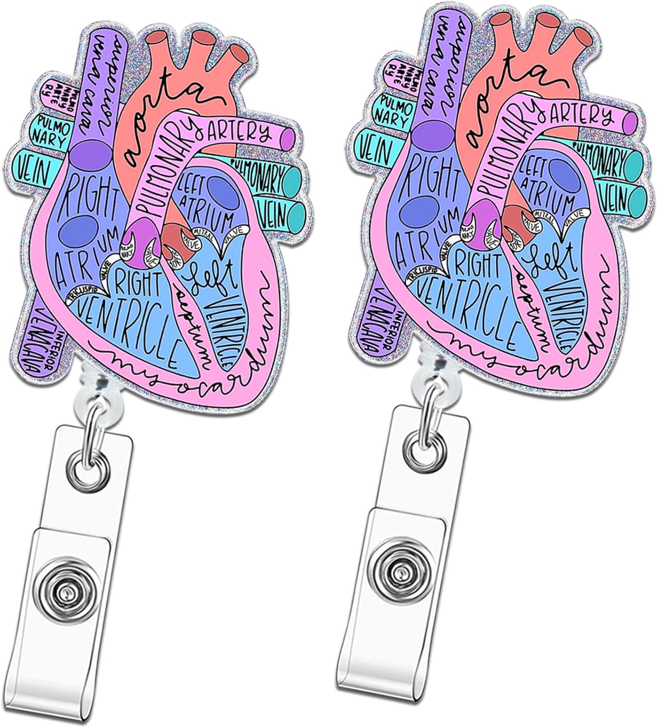 2 carretes de insignia cardíaca retráctiles para enfermeras, lindo soporte para tarjetas de identificación con clip de cocodrilo para estudiantes,