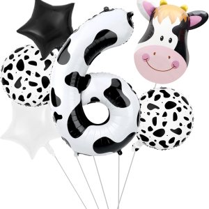 6 globos impresos de vaca para decoración de cumpleaños número 6, globo blanco y negro de vaca para niños, fiesta temática de animales de granja (6) 6 globos impresos de vaca para decoración de cumpleaños número 6, globo blanco y negro de vaca para niños, fiesta temática de animales de granja (6)