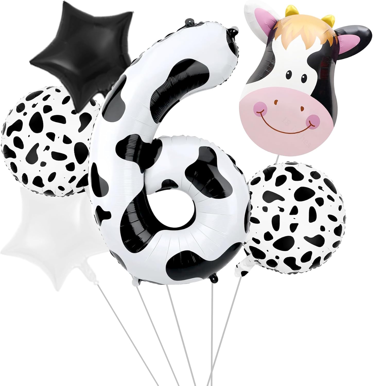 6 globos impresos de vaca para decoración de cumpleaños número 6, globo blanco y negro de vaca para niños, fiesta temática de animales de granja (6)