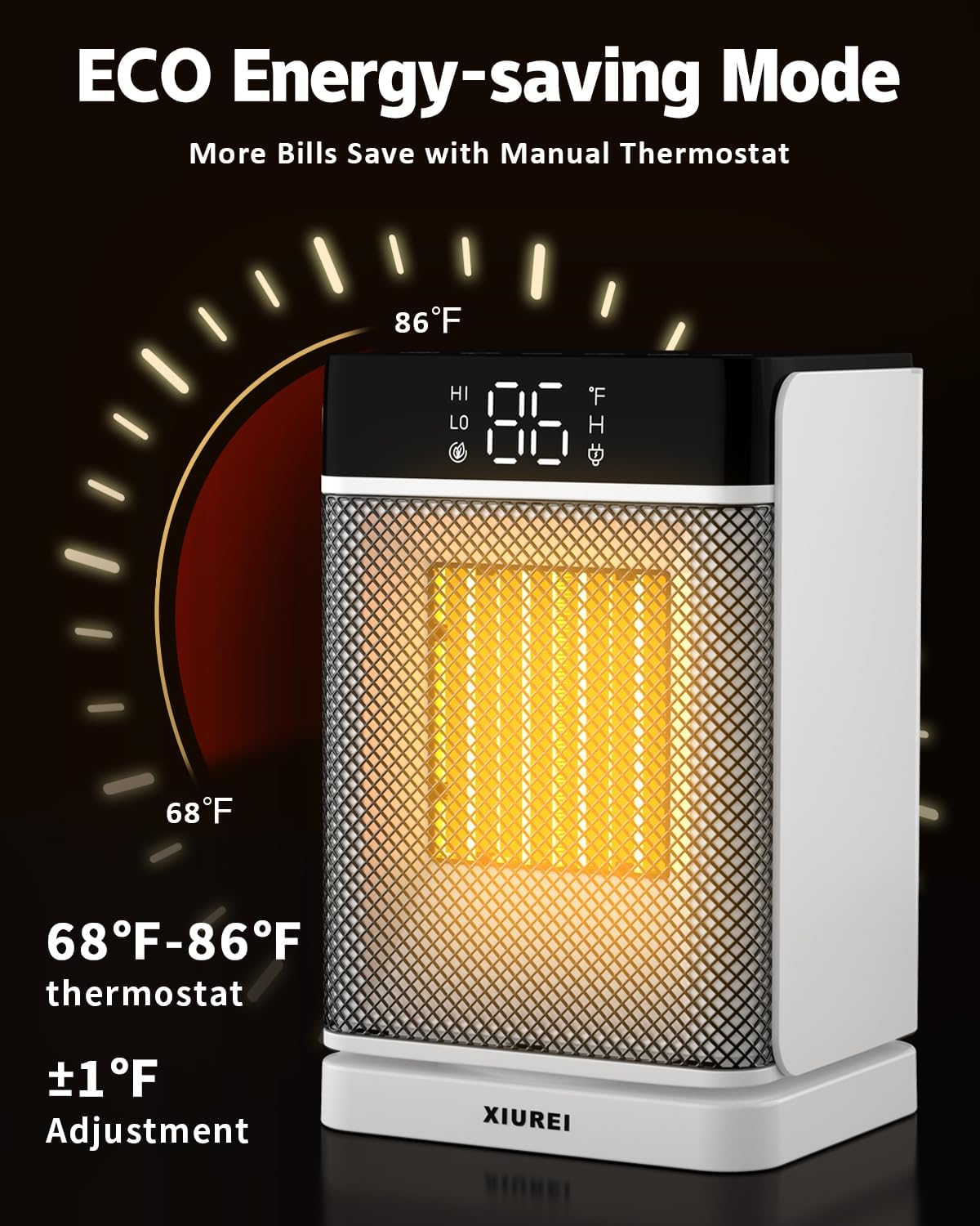 Calentador de espacio para uso en interiores, calor rápido de cerámica PTC de 1500 W, calentador portátil con termostato, modo ECO, oscilación de