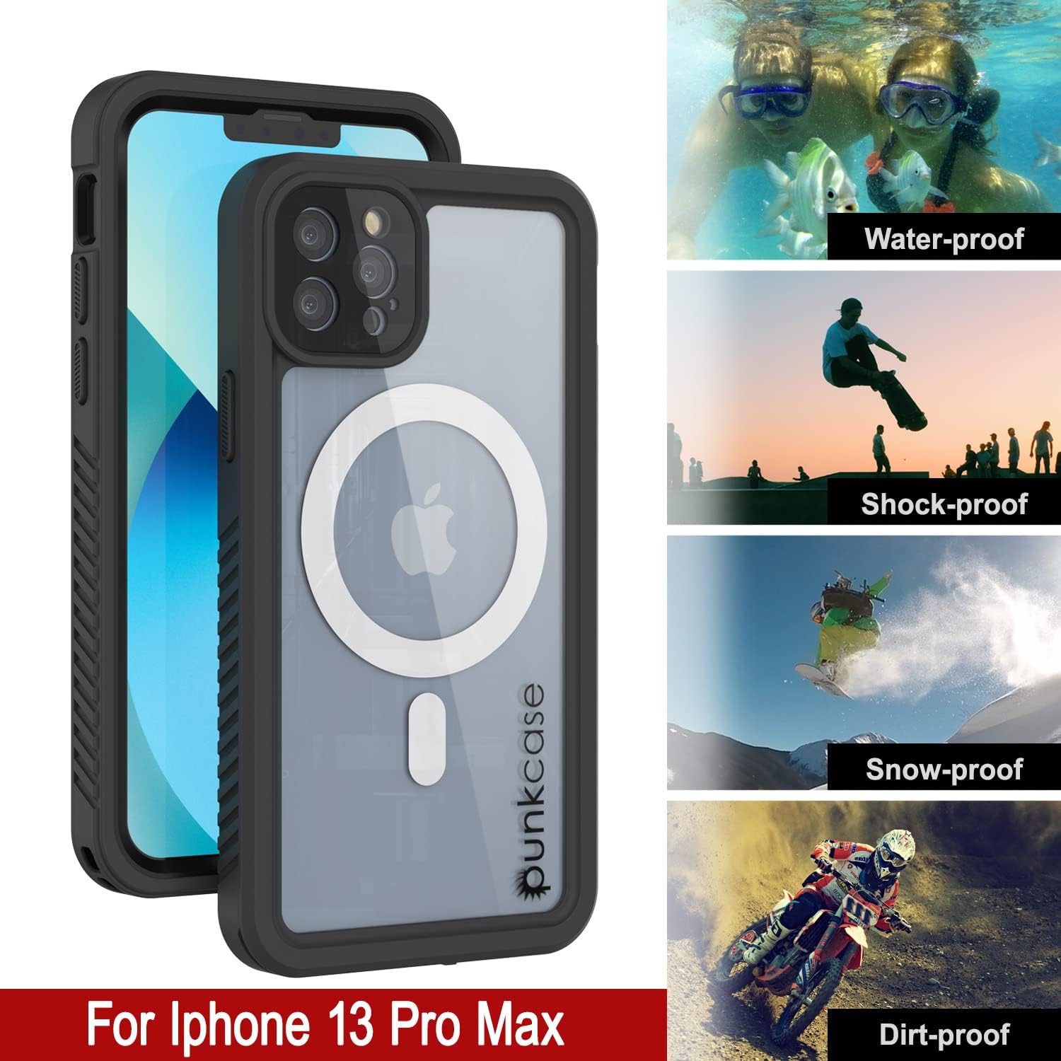 Punkcase Funda impermeable para iPhone 13 Pro Max Serie Extreme Mag Ajuste delgado Certificado IP68 A prueba de golpes Funda de armadura con
