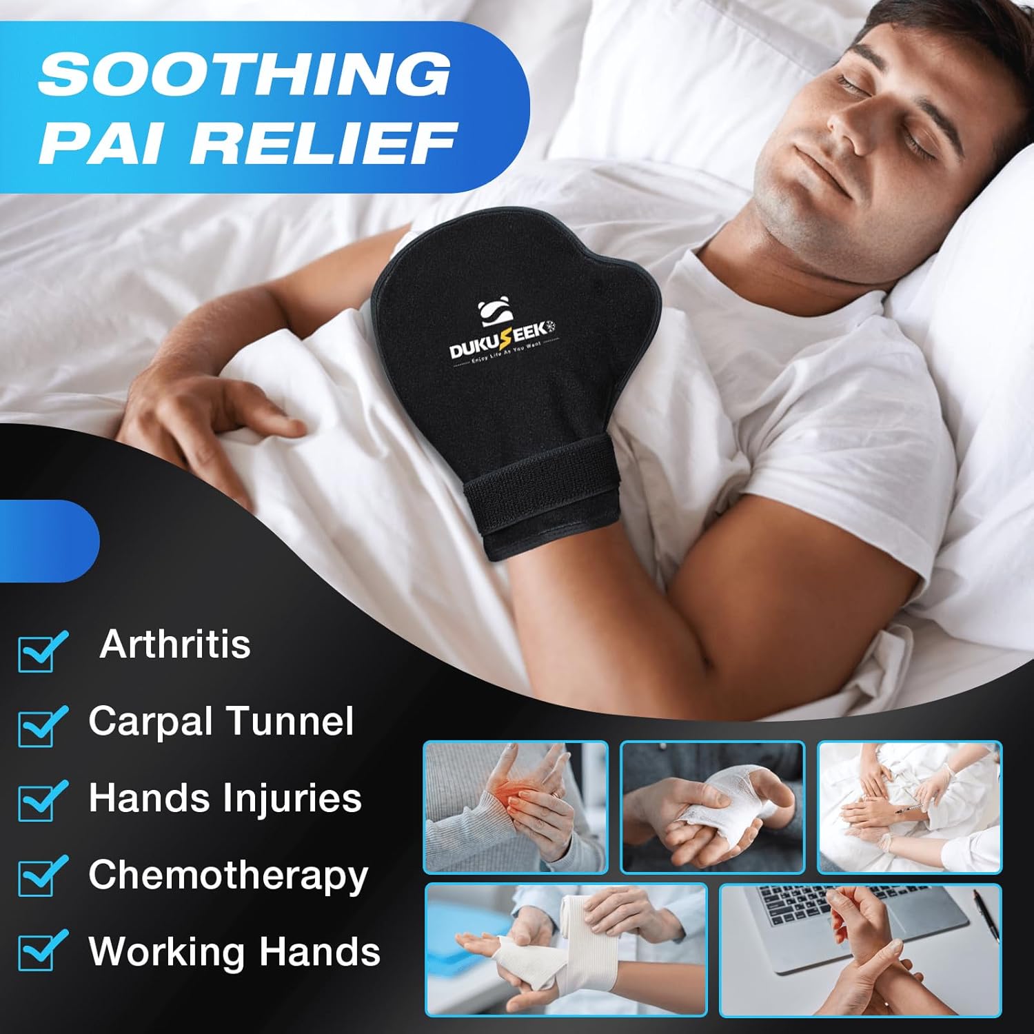 DUKUSEEK Guantes de hielo de mano para aliviar el dolor, guantes fríos para neuropatía de quimioterapia, guantes de hielo de gel para terapia fría y