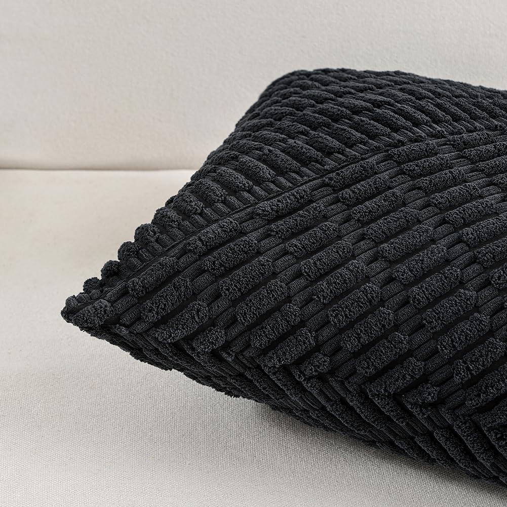 Fancy Homi Paquete de 2 fundas de almohada decorativas lumbares negras de 12 x 20 pulgadas para sala de estar, sofá cama, decoración bohemia del