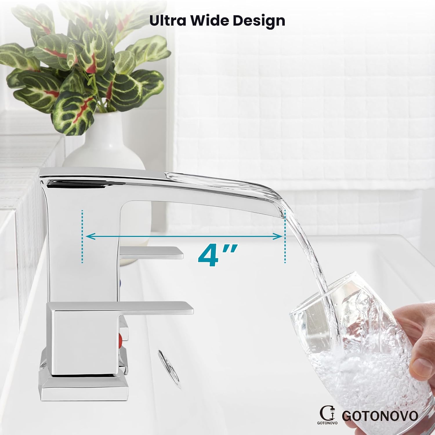 gotonovo Grifo de lavabo de baño de cascada generalizada, doble asa, cromo pulido, grifo de mezcla de 8 pulgadas con mangueras de suministro de agua