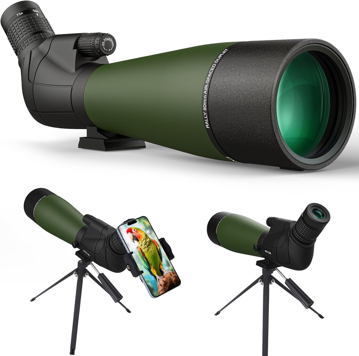 Wozel Visores de detección de 25-75 x 80 pulgadas para disparar al objetivo, visor HD con bolsa de transporte para trípode y soporte para teléfono