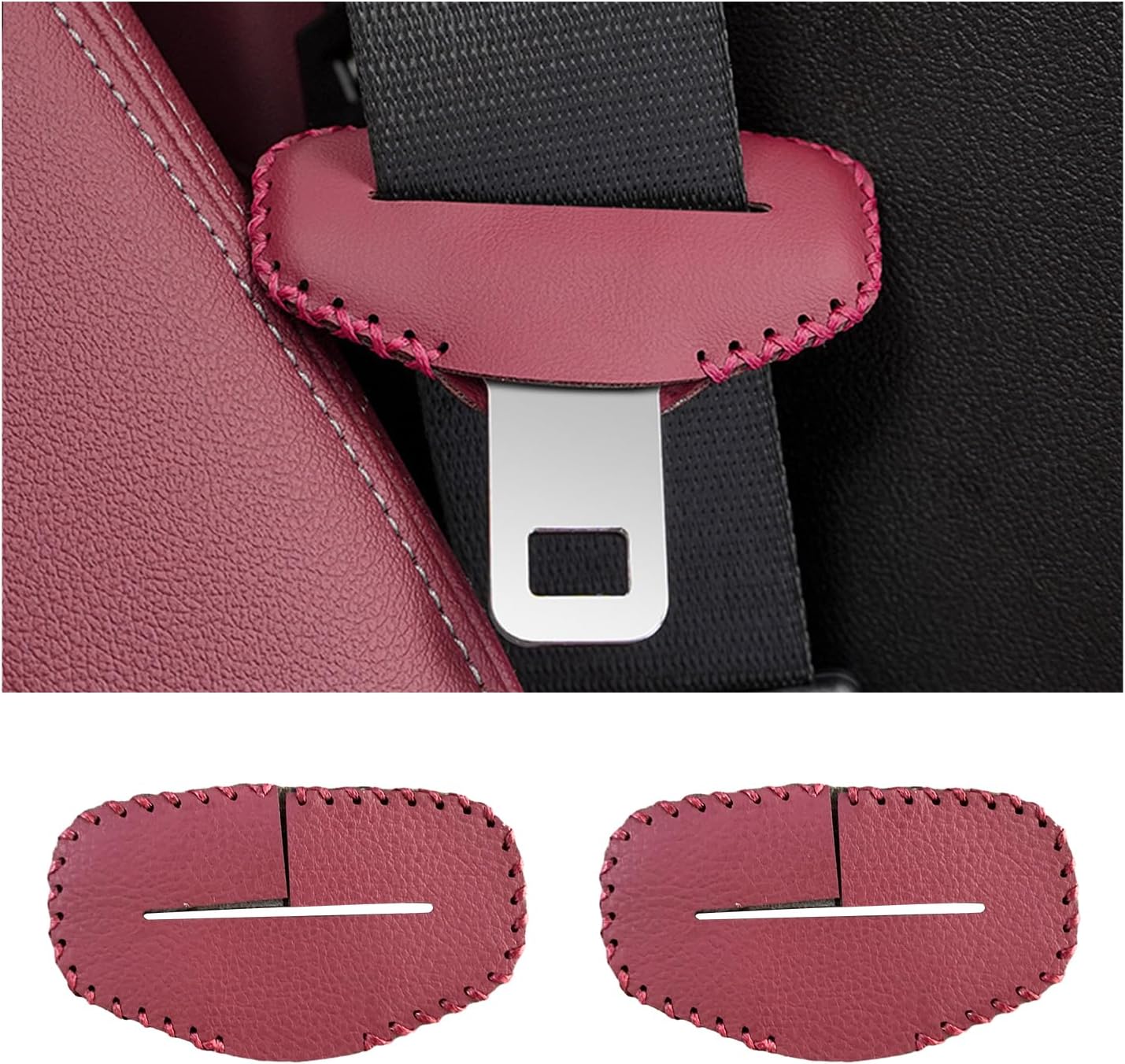 2 fundas para hebilla para cinturón de seguridad, de cuero antiarañazos, funda de clip silenciador para cinturón de seguridad, protector de hebilla