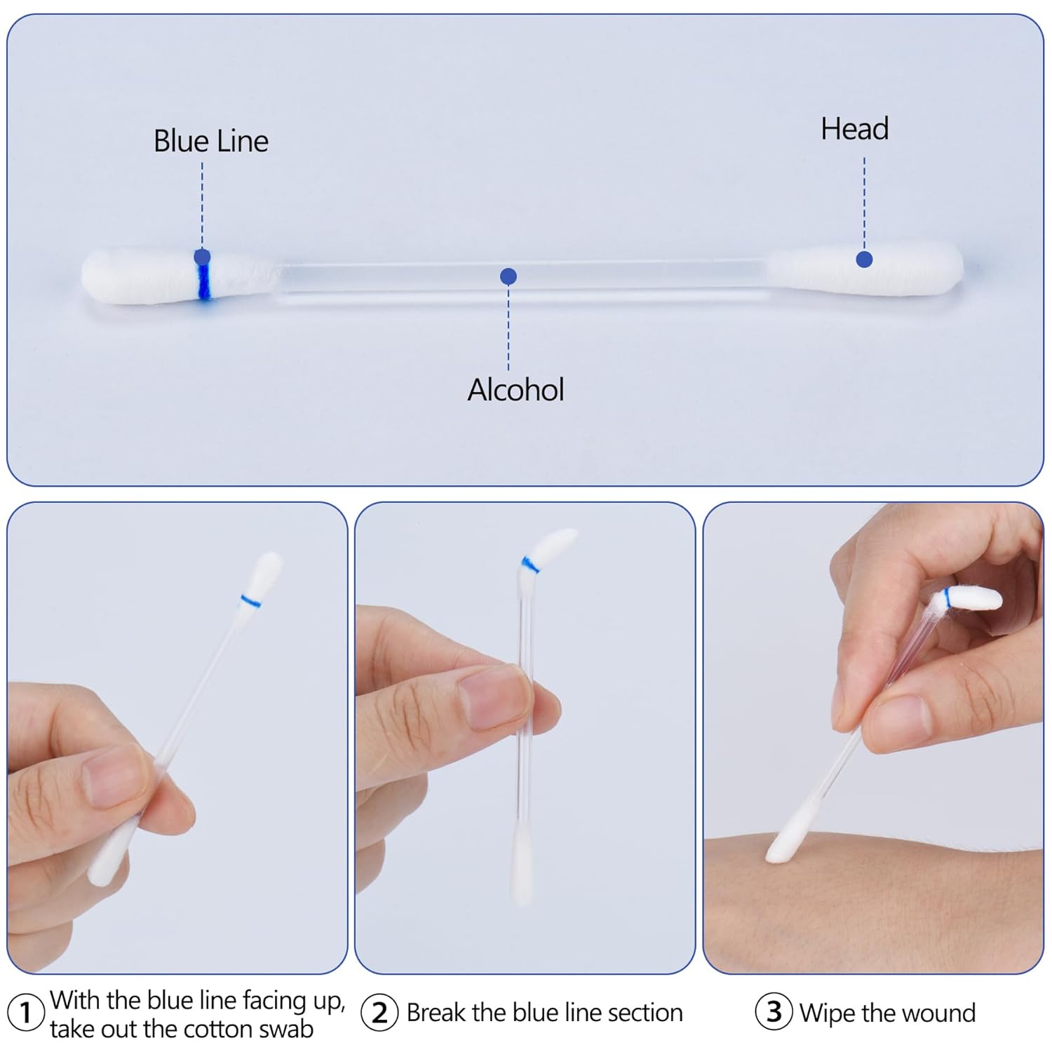 50 hisopos desechables para el cuidado posterior, solución salina individual para piercings ayuda a los ojos, oídos, nariz, ombligo y cuidado