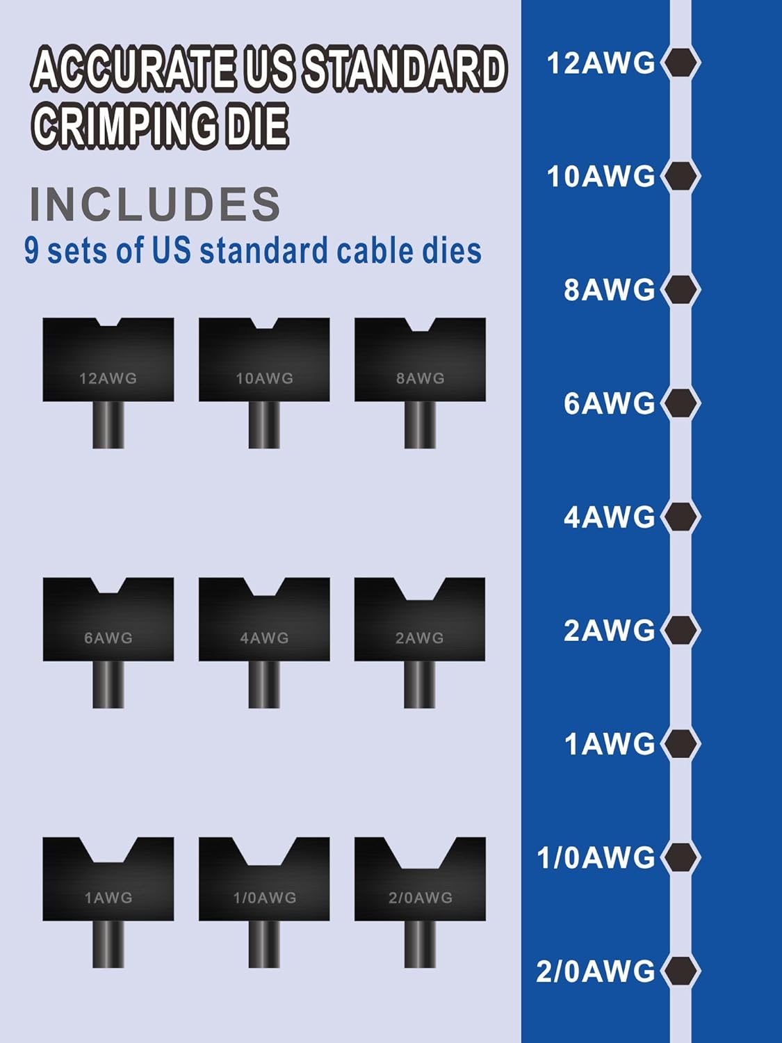 AMZCNC Herramienta de prensado hidráulico de 10 toneladas con 9 troqueles estándar de EE. UU. para 12 AWG a 20 AWG, herramienta hidráulica para
