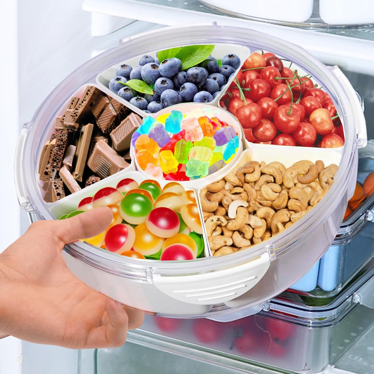 Bandeja de servir dividida en la tapa con 6 compartimentos, contenedores reutilizables de almacenamiento de alimentos para servir fiestas,