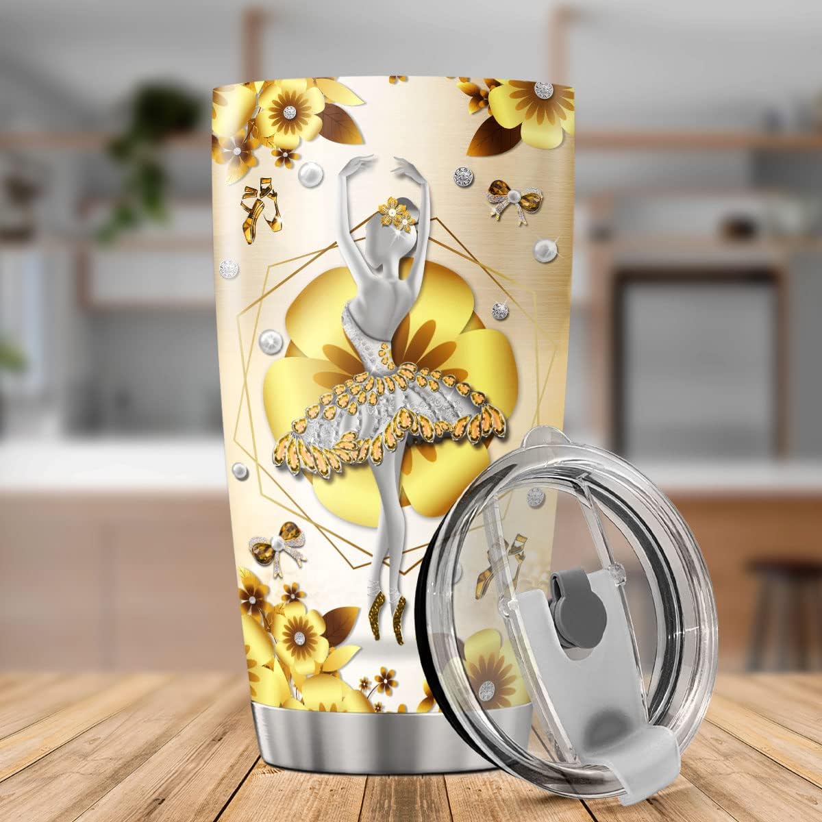Vaso de café personalizado con inicial, estilo de bailarina, estilo de joyería, taza de viaje con tapa, nombre personalizado, regalos de cumpleaños