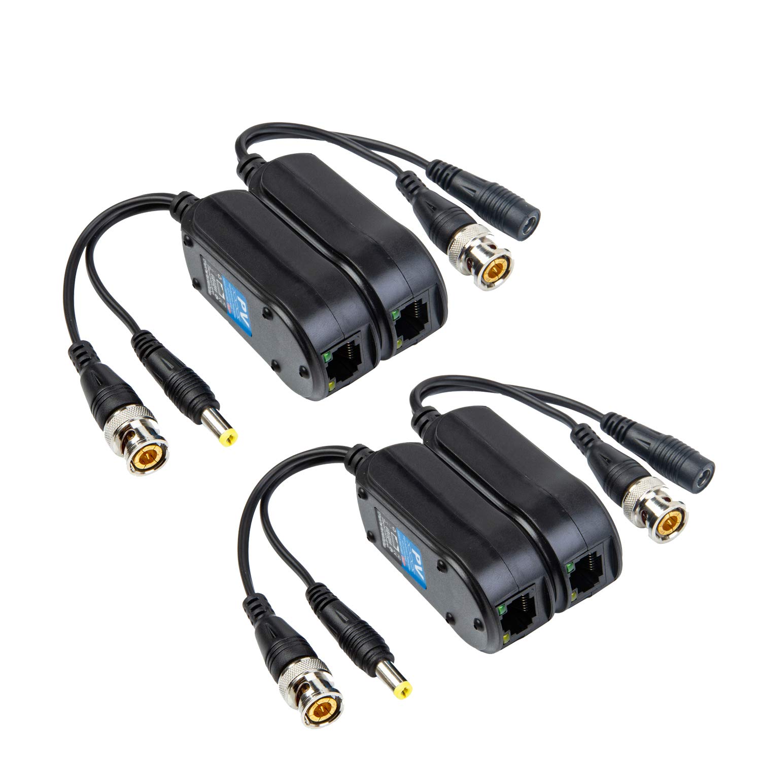 2 pares de adaptadores de vídeo pasivobalun de alimentación actualizados 1080P  5 MP BNC a RJ45 de larga distancia de red transceptor Cat5e  Cat6 a