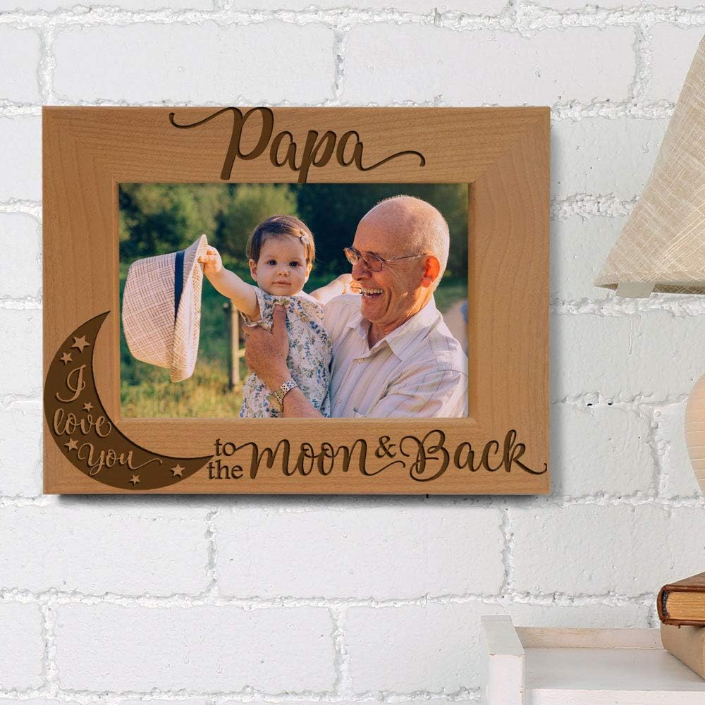 KATE POSH Marco de fotos con grabado de madera natural Papa I Love You to the Moon and Back. El mejor abuelo de la historia, día del padre, regalos